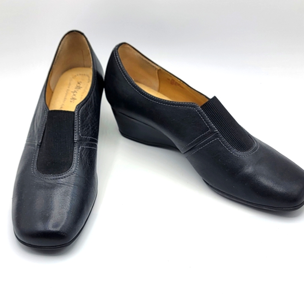 SoftSpots Black Leather Wedge Size 12M.‎ #1323